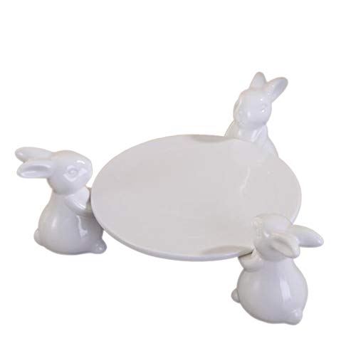 Bunny Rabbit Ceramic Plate, Easter Cupcake Stand Ceramic Dessert Serving Plate for Weddings, Parties and More, Bunny Candy Dish, Large 12 Inch White