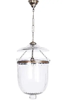 Fos Lighting Line Cut Glass Bell Jar Hanging Lantern (Gold)-AC