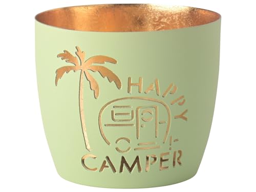 Giftcompany Windlicht Madras Happy Camper Eisen Höhe 8,5 cm pastellgrün Gold