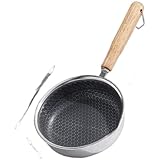 MonoSora Sartén pequeña de acero inoxidable, textura de panal antiadherente, distribución uniforme del calor, boquilla de vertido, para huevos, filetes, salpicaduras de aceite, color negro A