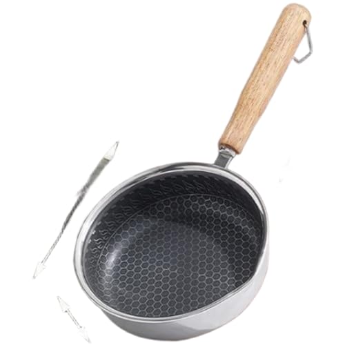 Homeponnew Sartén antiadherente de acero inoxidable con textura de panal, 16 cm, mini sartén para huevos y filetes para una cocina saludable, olla para salpicaduras de aceite