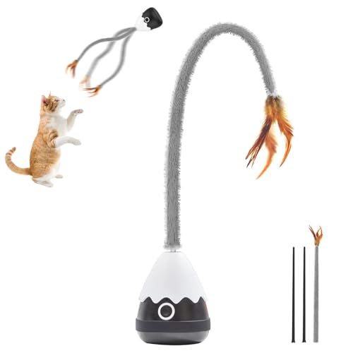 Petcronies Cat Toy Rechargeable Automatic Interactive Plush Wand Cat Toys with Silicone Teaser Tail Perfect for Indoor Cats & Kittens Fun Exercise and Playtime Companion (MR-Black)