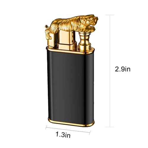 Image of Magic Double Flame Lighter, Unique Creative Metal Torch Windproof, Cool Fancy Double Jet Flame Lighters for Camping BBQ, Kitchen, Refillable Butane Lighter (Black, Lion Sytle B)