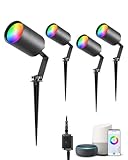 EDISHINE 50FT Christmas Smart Low Voltage Landscape Spotlights, 300LM RGBW Color Changing Landscpae Lighting, APP Control Alexa & Google Home, IP67 Waterproof Outdoor Spot Lights for Yard Garden