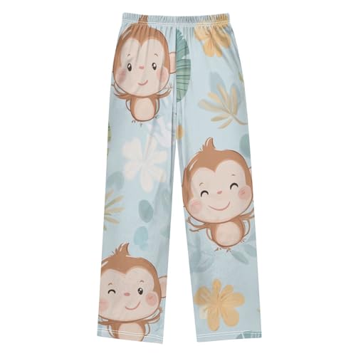 Tropical Monkey Leaf Boys Long Pants Soft Trousers Elastic Waist Kids Lounge Bottoms with Pockets S-XL2