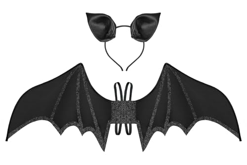 Bat Wings and Ears Headband,Black Wing Set Dress Up Accessories for Halloween Bat Costumes