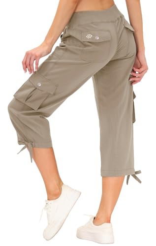 Image of MoFiz Womens Capris with Pockets Loose Fit Casual Capri Pants Dressy Lightweight Ladies Baggy Cargo Pants for Hiking