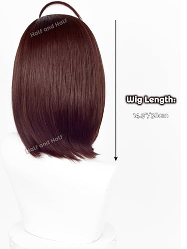 Image of Half and Half Momo Ayase Cosplay Wig for Women Short Dark Brown Bob Anime Female Wigs with Bangs Deep Brown Momo Costume Wigs for Party Halloween