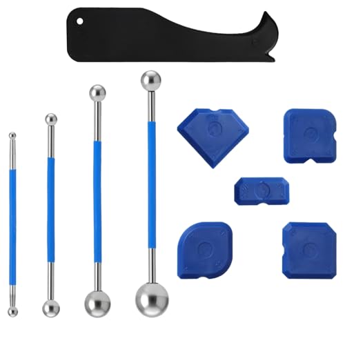 10 Piece Tool Scraper Kit Joint Smoother Set, 4 Metal Ball Puller, 6 Silicone Joint Smoothers, Silicone Joint Puller Caulking Tool Kit, Joint Smoother Set for Bathroom, Kitchen Tiles