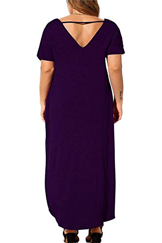 Image of Kancystore Women's Plus Size Dresses Summer Casual Loose Pocket Short Sleeve Slits Long Maxi Dress XL-5X