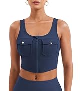 YEOREO CoreFlex Workout Tank Tops for Women U Neck Zip Up Crop Top Sleeveless Athletic Yoga Camis...