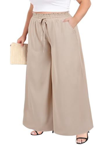 Moon Wood Wide Leg Pants Woman Plus Size Flowy Palazzo Pants Loose Culottes Summer Casual Lounge Trousers with Pockets