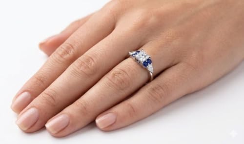Image of Choose Your Gemstone Princess Shape Accented Engagement Ring 925 Sterling Silver Minimal Modern Design Birthday Gift Wedding Gift Side Stone Engagement Rings : US Size 4 to 12