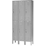 Double Tier Locker, 12x15x36, 6 Door Ready To Assemble, Gray
