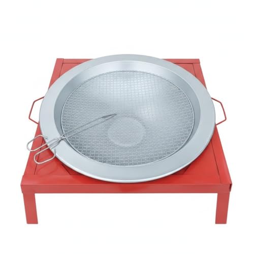 JISADER Barbacoa Carbón Plegable, Parrilla Portátil Metal, BBQ para 5, Parrilla de carbón con marco rojo de 50cm, bandeja de 50cm y rejilla, incluye pinzas para barbacoa