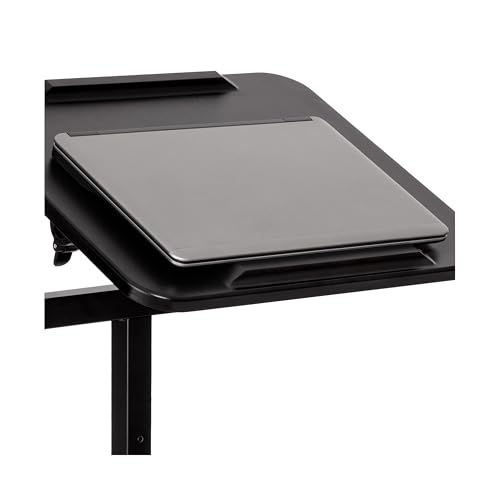 Image of Seville Classics Airlift Height Adjustable Mobile Rolling Laptop Cart Computer Workstation Desk, Table for Home, Office, Classroom, Hospital, w /Wheels, Black, Tilt w /Side Table (28 inch) (New Model)