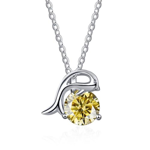 Colliers en moissanite de couleur D 1CT pendentif dauphin diamant jaune pour femme