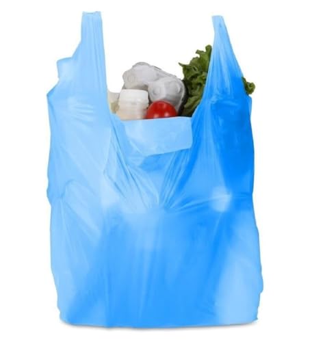 1000 x Vest Carrier Bags 12" x 18" x 23" 18mu Blue Heavy Duty Plastic Carry Shopping Supermarket Groceries Bag
