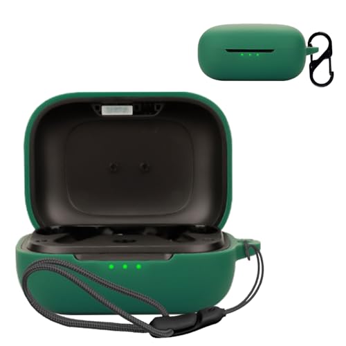 For EarFun Air Pro 4 用 ケース カバー 【NOUKAJU】 ワイヤレス イヤーホン シリコン 保護ケース (カラビナ付き+ストラップ付き ) 落下防止 キズ防止 耐衝撃 装着充電可能 防水 防塵 (グリーン)