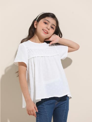 Image of Girl Cute Short Sleeve Shirts Casual Chiffon Blouses Flowy Hem Boho Tunic Tops 4-12 Years