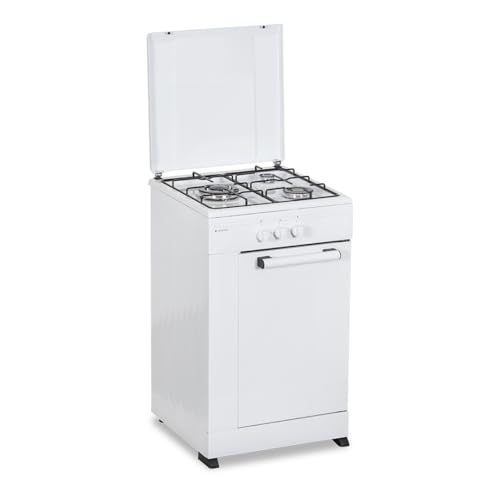 Aspes Butangasherd, 3 Kochzonen, weiß, AKG3500PB. Manuelle Steuerung, WOK-Brenner mit dreifacher Flamme, Fach für Gasflasche, Klappdeckel