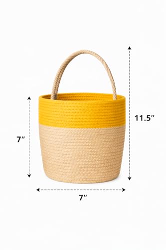 Image of JASMEY HOMES Wall Hanging Jute Basket for Vegetables /Newspaper Storage Box for Home /Milk Basket for Main Door Hanging (Color-Yellow)