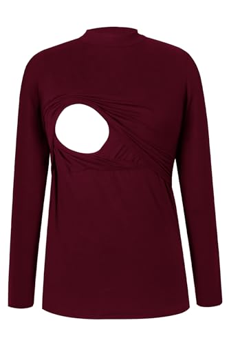 Haut d'allaitement manches longues col rond t-shirt de maternité post-partum femme