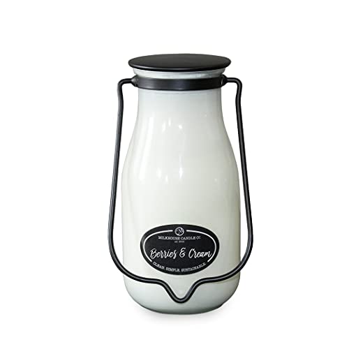 Milkhouse Candle Company, Creamery Glow Collection Scented Soy Candle: Milkbottle Candle, Berries & Cream, 14 oz