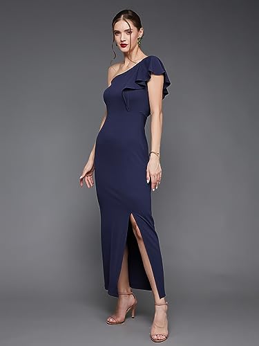 Image of Miss Chase Women's Comfortable Round Neck Sleeveless Striped Midi Bodycon Dress with Zipper