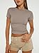Trendy Queen Womens Short Sleeve T Shirts Summer 2026 Crop Tops Basic Slim Fit Gym Workout Y2k Clothes Taupe M