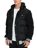 BEST SOUTH Men's Hooded Winter Coats Water Resistant Warm Thicken Insulated Full Zip Windproof Jackets with Pockets Black XL