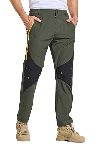 Tansozer Pantalon Trekking Hombre Pantalones Montaña Hombre Pantalones Senderismo Hombre Impermeables Pantalones de Caza Softshell Hombre Elastico Secado Rápido Pantalón Verde M