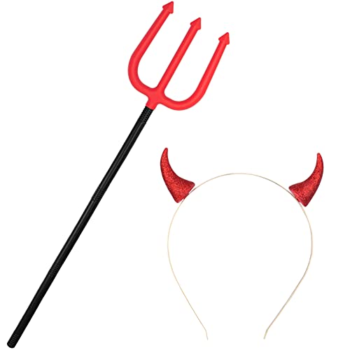 Olen Devil Pitchfork with Devil Horns Headband Set Halloween Costumes Decorations for Kids Adults