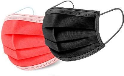 RSM (100 Pcs) 3-Ply Meltblown Disposable Surgical face Mask with nosepin colour (50 pcs red/50 pcs pure black)| CE and ISO Certified