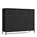 SONGMICS Dresser for Bedroom, Chest of Drawers, TV Stand, Steel, MDF, 7 Non-Woven Fabric Drawers, Storage Organizer Unit, Closet, Entryway, Ink Black and Ebony Black ULGS323B01S