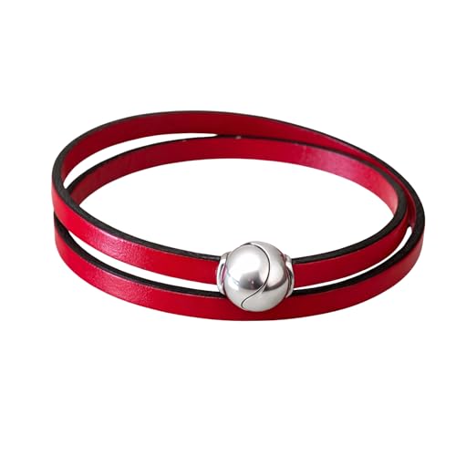EFFEART®️ Pulsera cuero mujer doble vuelta con cierre magnético bañado en plata – Pulsera piel auténtica artesanal, disponible en marrón, negro y rojo – Regalo elegante para mujer