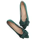 Hee grand Bow-Knot Flats for Women Suede Pointed Toe Dress Shoes Comfort Slip on Loafers Fashion Women's Flats,Green 8