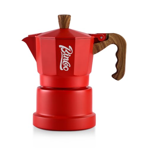 Image of Bincoo Three-valve Espresso Maker Stovetop,2 Cups Camping Moka Pot Espresso Italian Coffee Maker,Rich Crema,Easy to Use (Red)