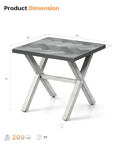 Image of Never-Rust Aluminum Outdoor Side Table, Anti-Rust Outside Patio Side Table with Resin Tabletop, Modern Weather-Resistant Square Patio End Table for Yard, Garden, Poolside, White Oak