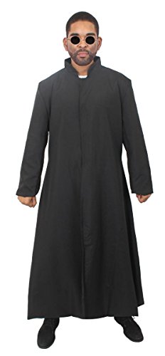 Déguisement Morpheus pour adulte avec longue veste noire et lunettes de soleil cyberpunk