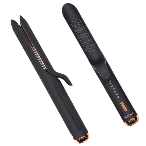 Sleek'E Hair Infrared Air Styler in Black/Rose Gold /2-in-1 Curling Wand & Titanium Flat Iron Hair Straightener & Hair Curler with Cooling Air Vents