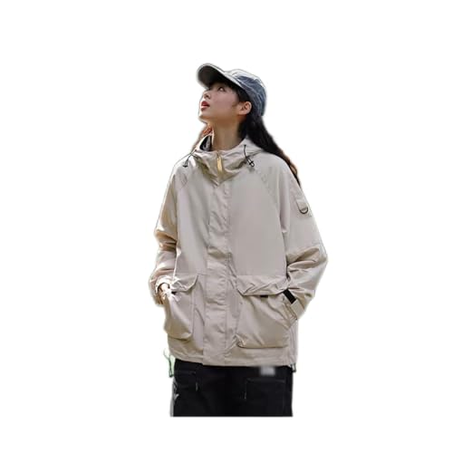 Windbreaker Boys Girls Lightweight Breathable Raincoat Reflective Packable Hooded Softshell Lined Hiking Coat Coat Lightweight (Color : Khaki B, Size : Large)