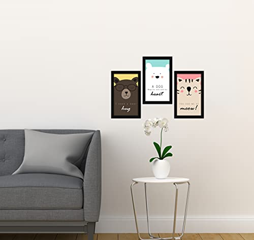 Image of ArtX Paper Animal Face With Quote Wall Frame Art Painting, Framed Paintings, Multicolor, Animals, 13 X 25.5 inches(Combined), 8.5 X 13 each, Set of 3