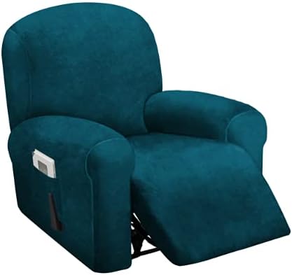 ULTICOR 4-Piece, 1 Seat Recliner Cover, Velvet Stretch Reclining Chair Covers for 1 Cushion Reclining Sofa, Single Seat Recliner Couch Cover, Thick, Very Soft, Machine Washable (Deep Teal)