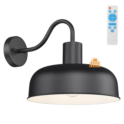 Image of Darkaway Solar Barn Light for Outdoor, Dusk to Dawn Outside Wall Lights Solar Powered, Industrial Gooseneck Black Exterior Wall Sconce for House Porch Garage Shed