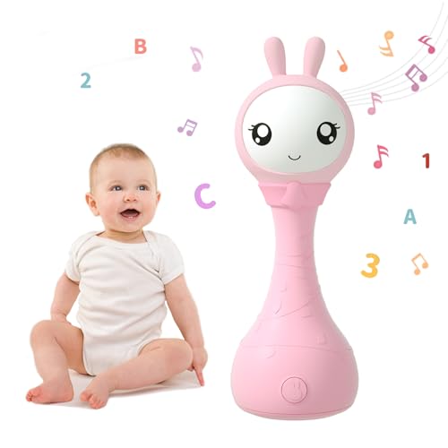 alilo Yoyo Talking Bunny Baby Musical Light-Up Rattle Toys 0-6-12-18 Months, Voice Mimicking Toy, Preloaded 90+ Audio Content, ABC/Number/Notes Learning Toys for Baby Infant Newborn Boy Girl