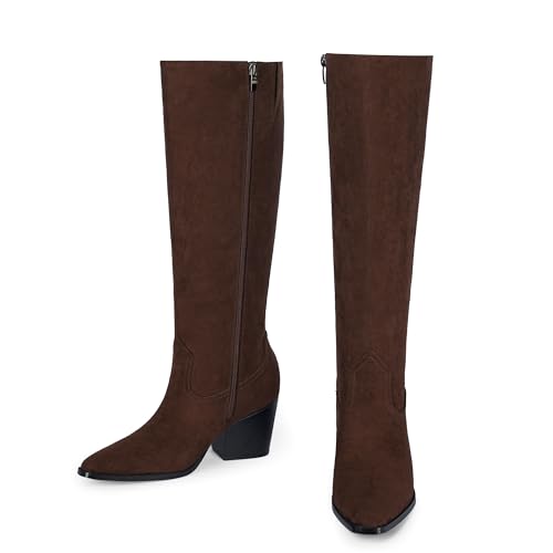 Modatope Knee High Boots Women Square Toe Chunky Heel Tall Boots for Women High Heel Side Zipper Long Boot3