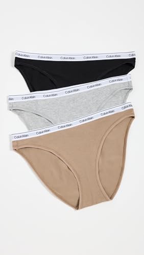 Image of Calvin Klein Womens Modern Logo Bikini 3-Pack Black /Grey Heather /Cafe Fun X-Large