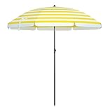 SONGMICS Parasol de Playa Ø 1,6 m, Sombrilla de jardín con UPF 50+, Inclinable, Portátil y Resistente al Viento, Varillas de Fibra de Vidrio, Bolsa de Transporte, Raya Amarillo y Blanco GPU60YW