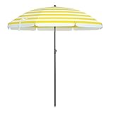 SONGMICS Sonnenschirm für Strand, Ø 160 cm, Gartenschirm, UV-Schutz bis UPF 50+, knickbar, tragbar, Schirmrippen aus Glasfaser, gelb-weiß gestreift GPU60YW